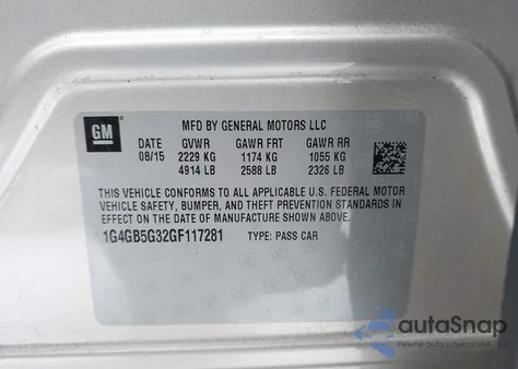 2016 Buick Lacrosse from USA, damaged, VIN 1G4GB5G32GF117281